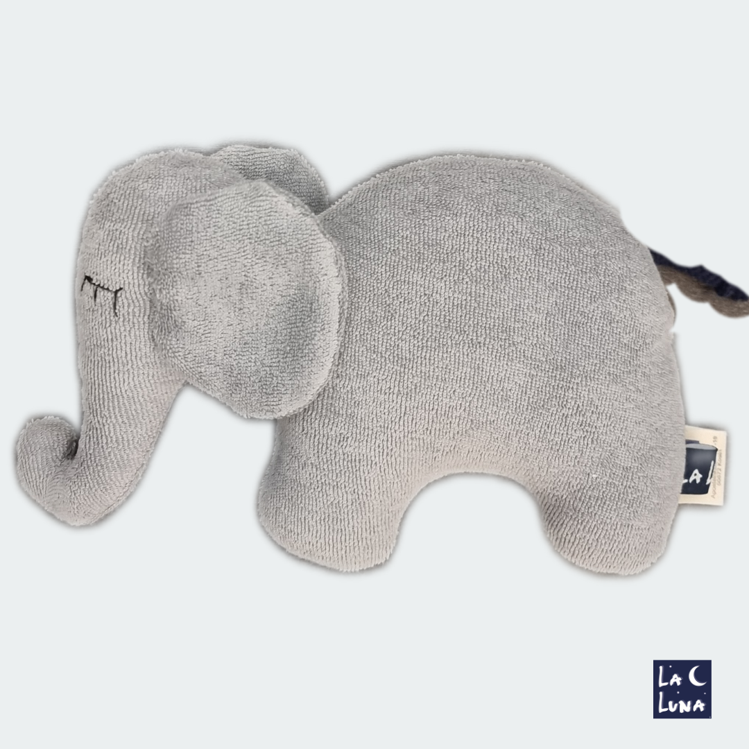 Exklusives Babygeschenk von La Luna zur Geburt – Erinnerungsstück-Babyrassel Elefant