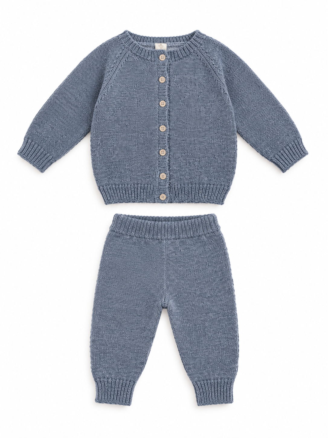 Babystrickset aus feiner Merinowolle – Blau-Grau, Made in Portugal