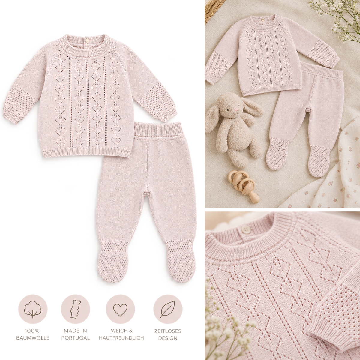 Babystrick im Set in zartem Rosé
