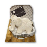 LA LUNA Baby Geschenkset LEO 4tlg. - Elefant + Spieluhr + Köfferchen + Glückwunschkarte